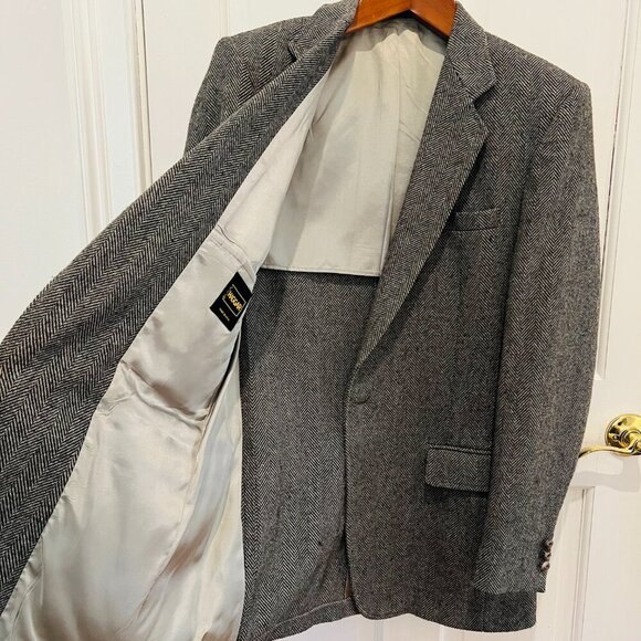 Vintage Hagger Gray Harringbone Sport Coat Leather Button Patch Pocket 42 L - Picture 15 of 16